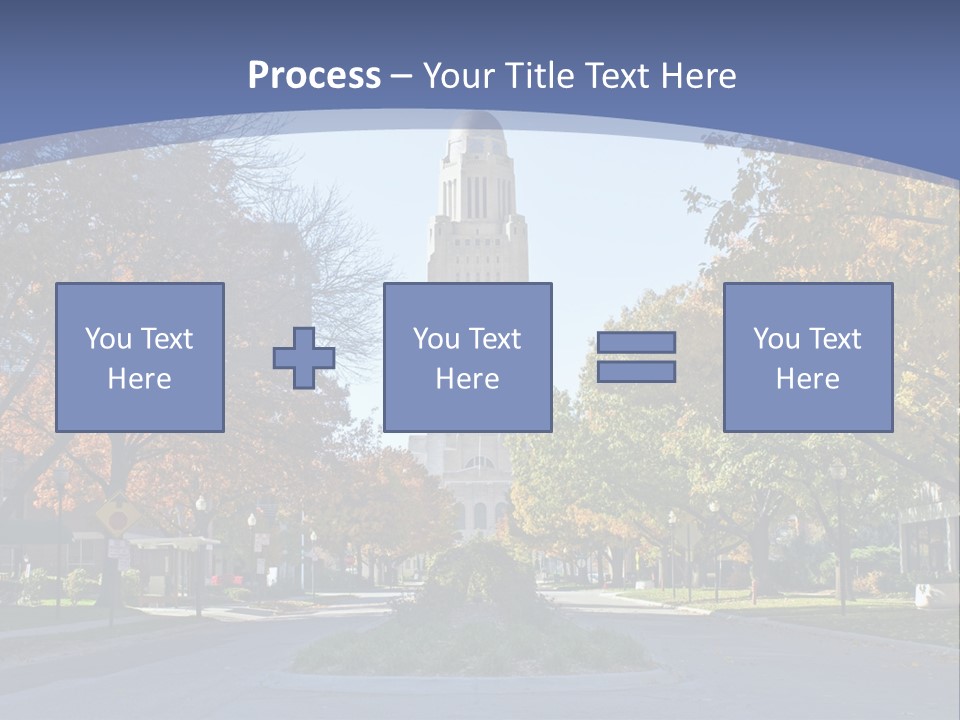 A City Street With A Tall Tower In The Background PowerPoint Template