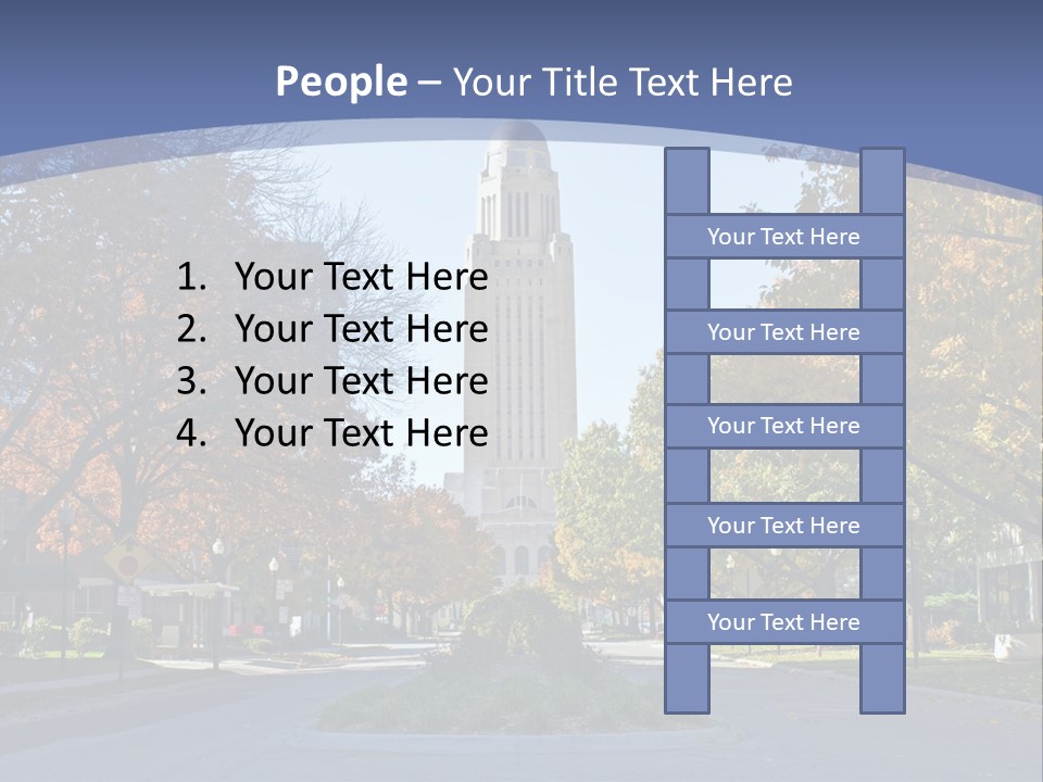 A City Street With A Tall Tower In The Background PowerPoint Template
