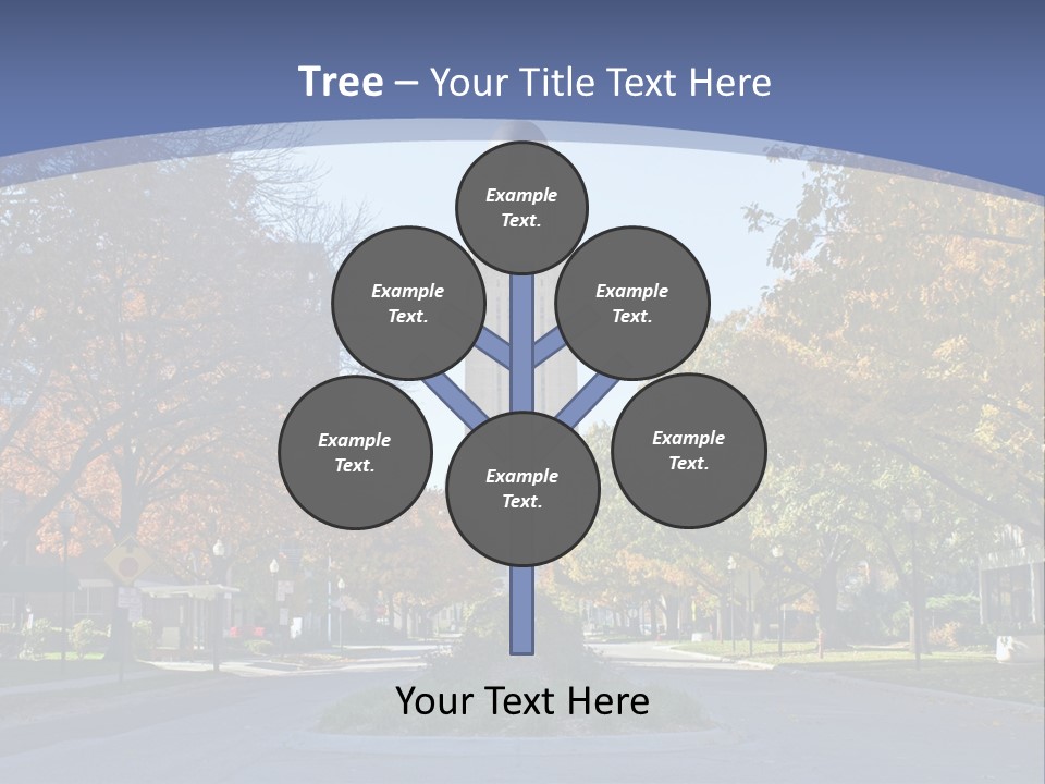 A City Street With A Tall Tower In The Background PowerPoint Template