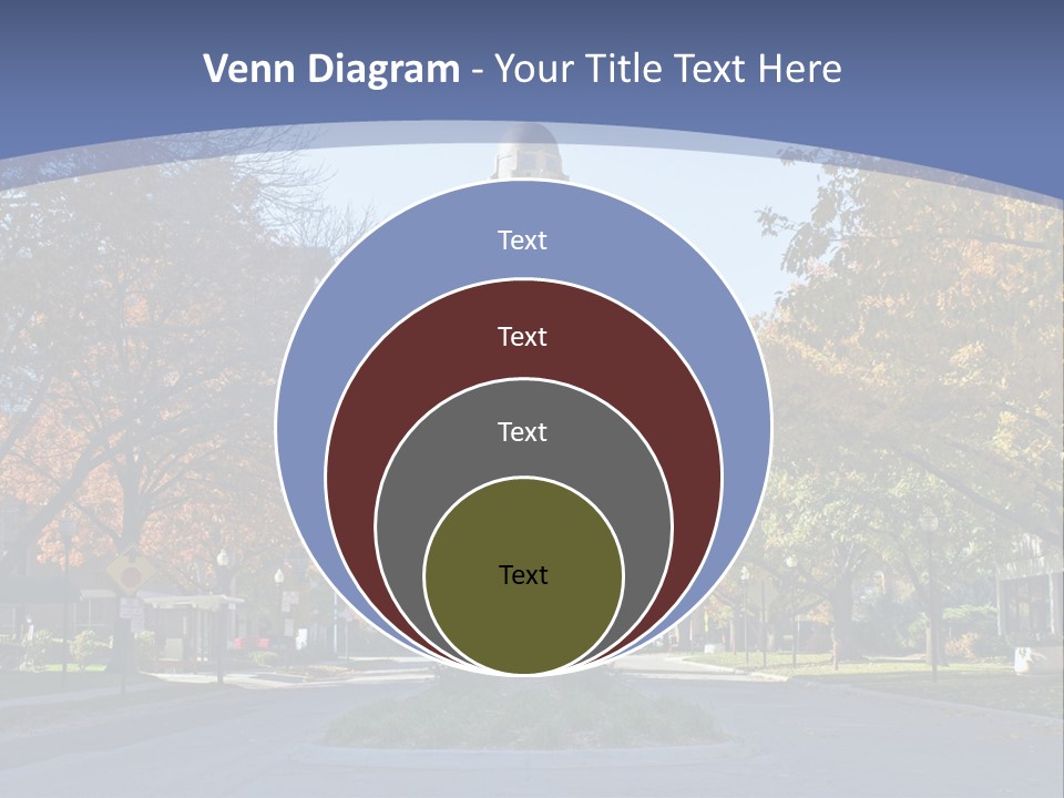 A City Street With A Tall Tower In The Background PowerPoint Template