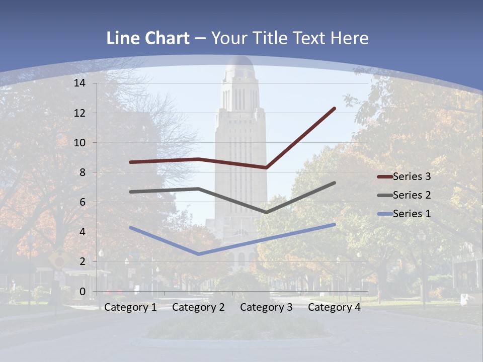 A City Street With A Tall Tower In The Background PowerPoint Template