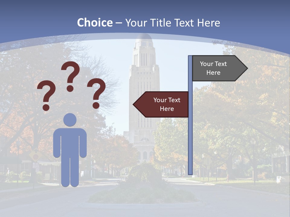 A City Street With A Tall Tower In The Background PowerPoint Template