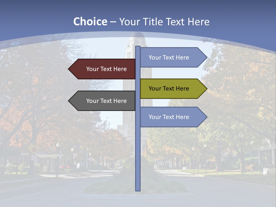 A City Street With A Tall Tower In The Background PowerPoint Template