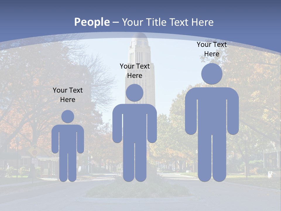 A City Street With A Tall Tower In The Background PowerPoint Template