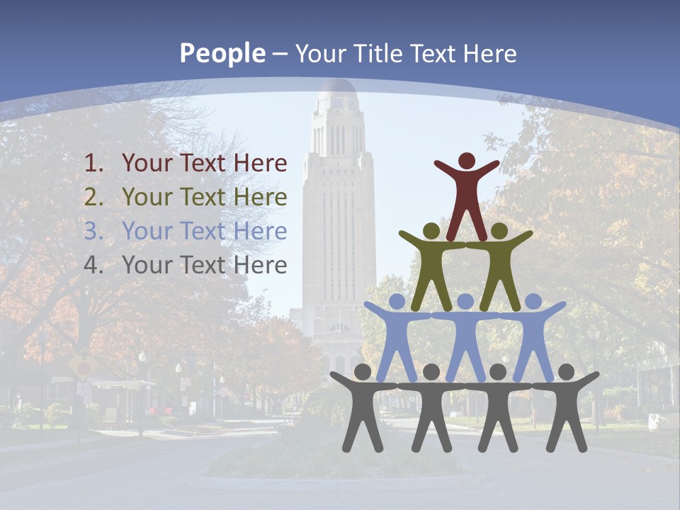 A City Street With A Tall Tower In The Background PowerPoint Template