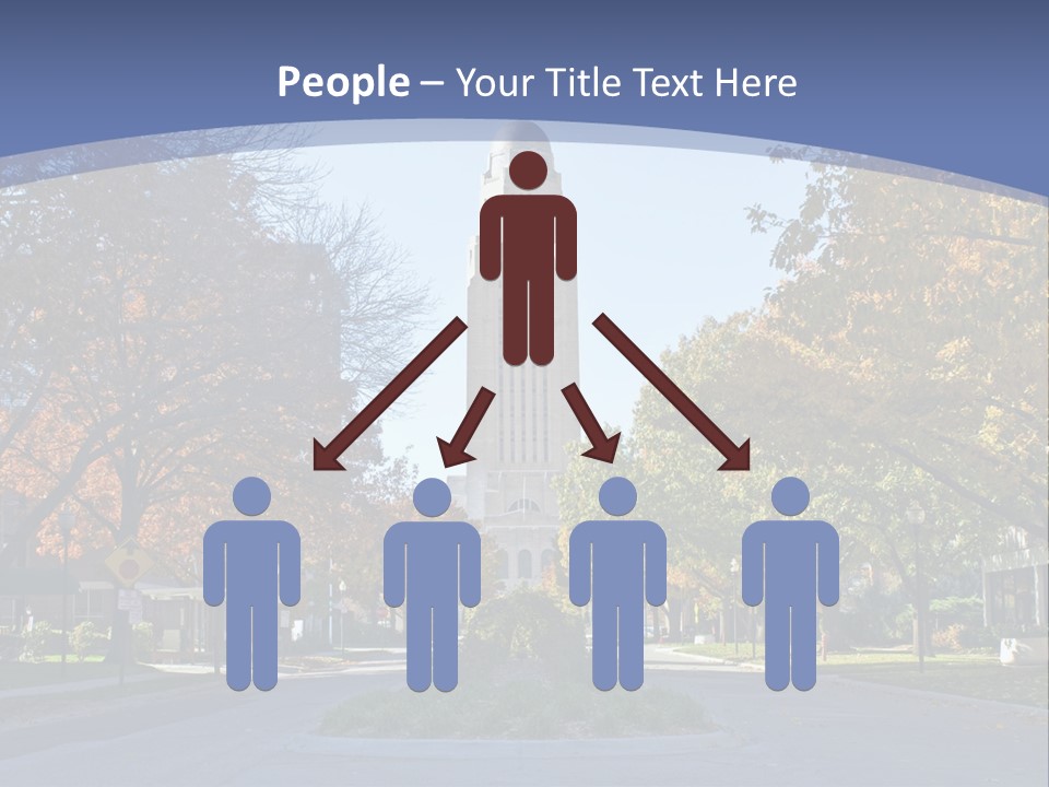 A City Street With A Tall Tower In The Background PowerPoint Template