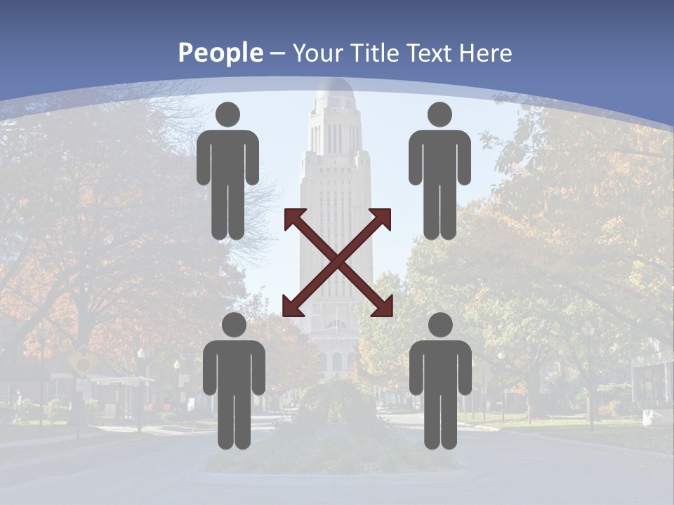 A City Street With A Tall Tower In The Background PowerPoint Template