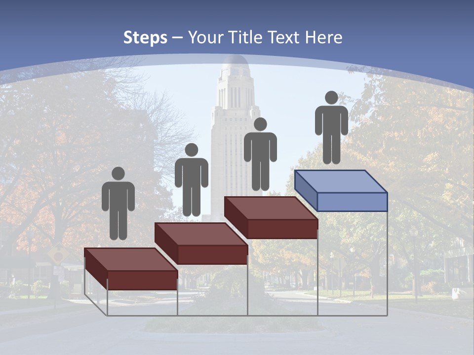 A City Street With A Tall Tower In The Background PowerPoint Template