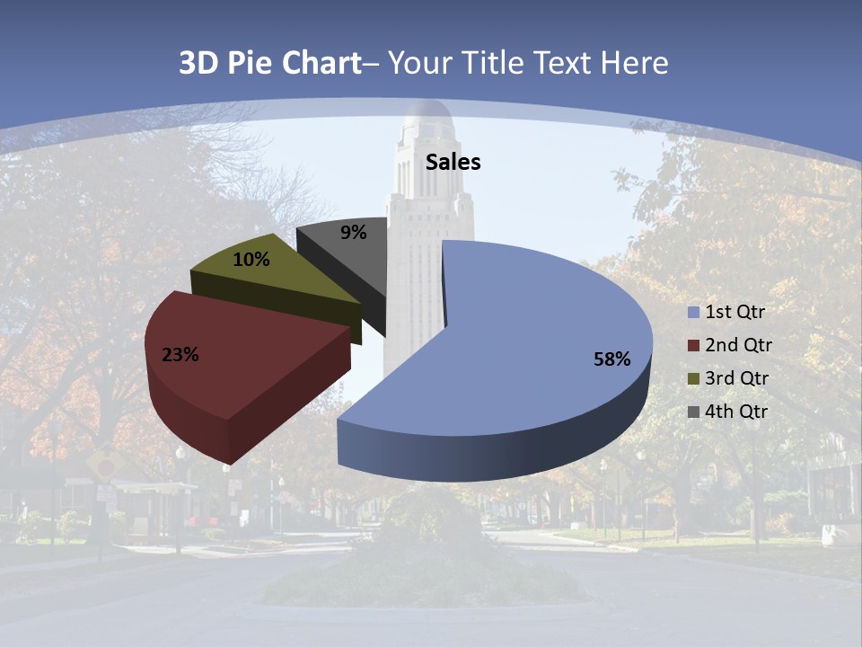 A City Street With A Tall Tower In The Background PowerPoint Template