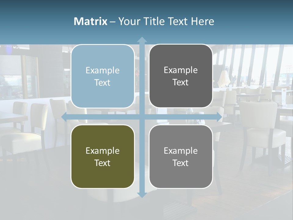 A Restaurant With Tables And Chairs And A Large Window PowerPoint Template