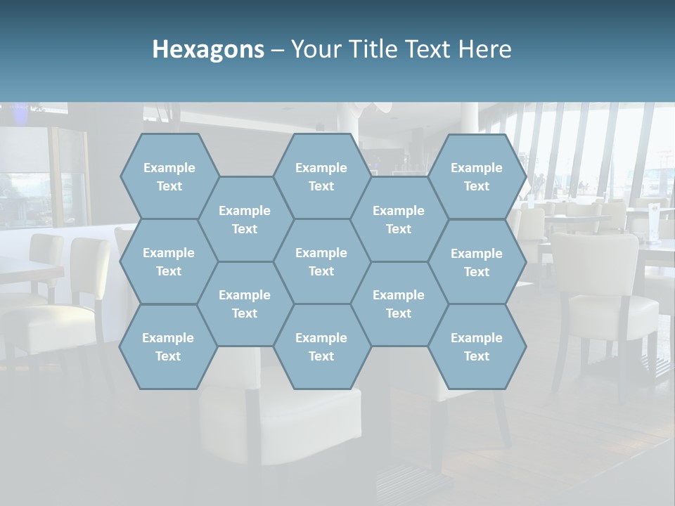 A Restaurant With Tables And Chairs And A Large Window PowerPoint Template