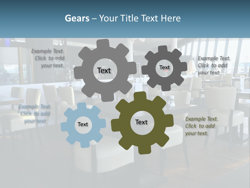 A Restaurant With Tables And Chairs And A Large Window PowerPoint Template