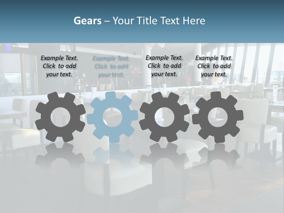 A Restaurant With Tables And Chairs And A Large Window PowerPoint Template