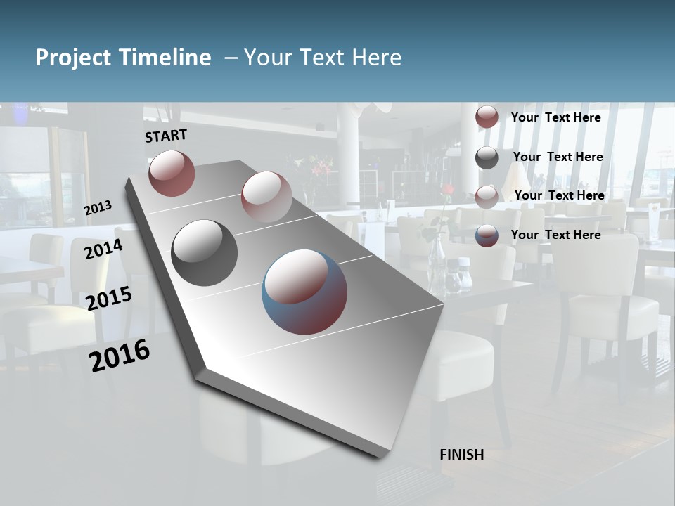 A Restaurant With Tables And Chairs And A Large Window PowerPoint Template