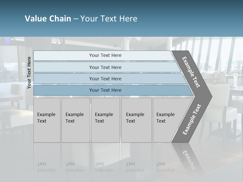 A Restaurant With Tables And Chairs And A Large Window PowerPoint Template