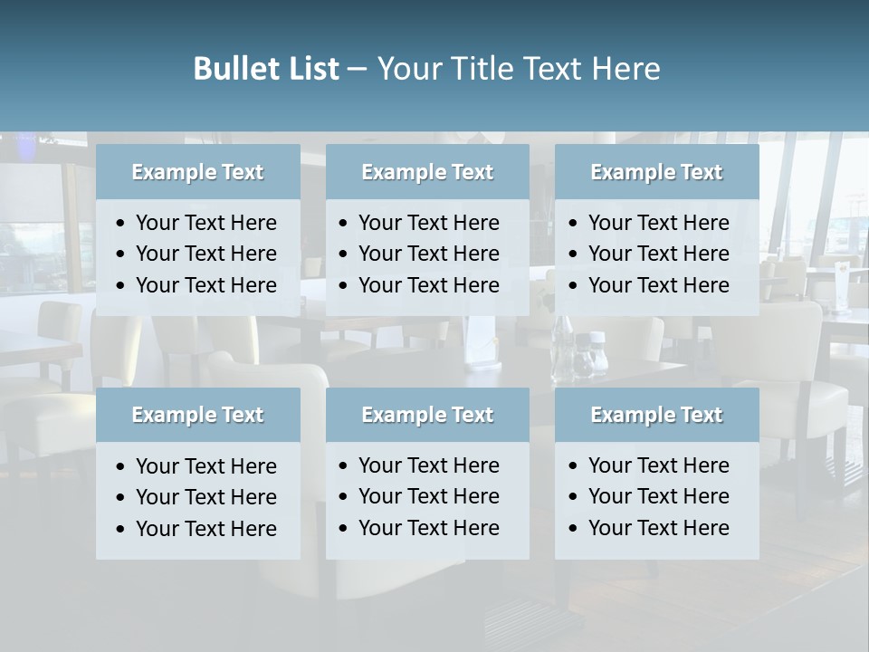 A Restaurant With Tables And Chairs And A Large Window PowerPoint Template