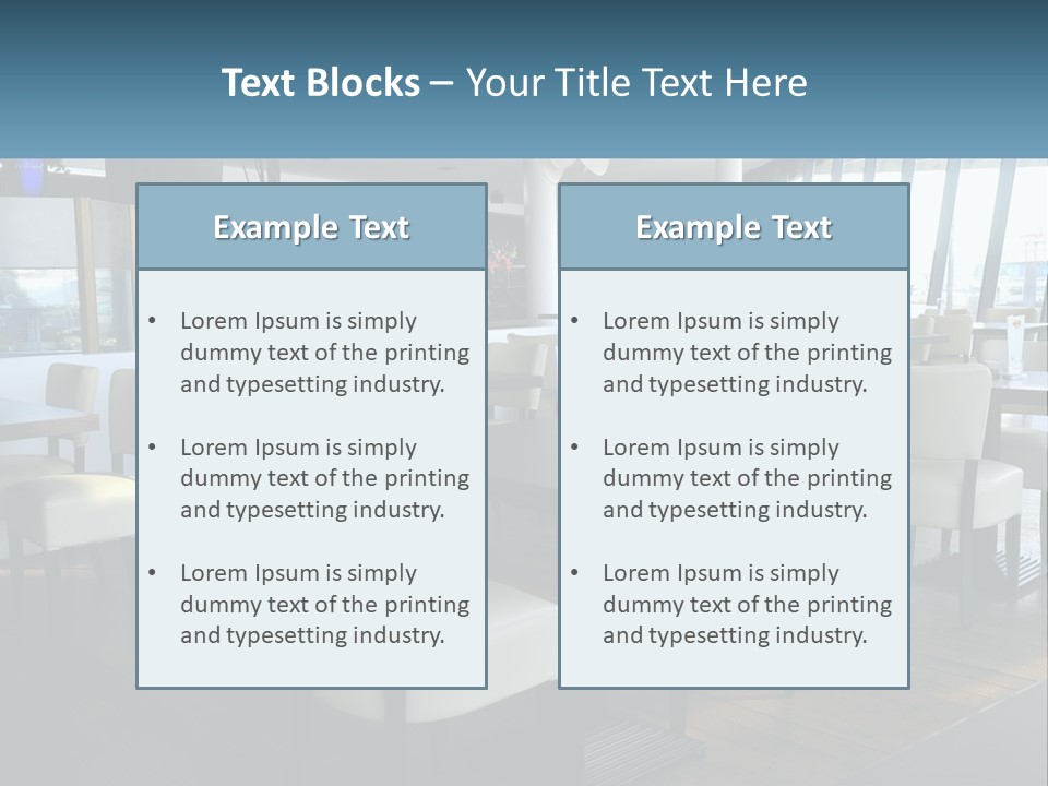 A Restaurant With Tables And Chairs And A Large Window PowerPoint Template
