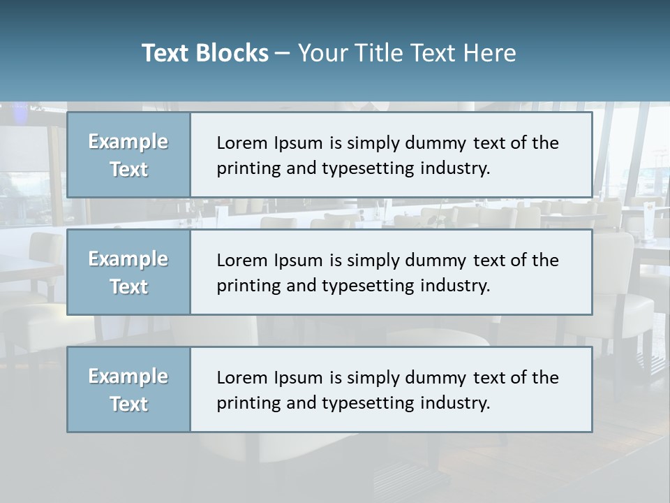 A Restaurant With Tables And Chairs And A Large Window PowerPoint Template