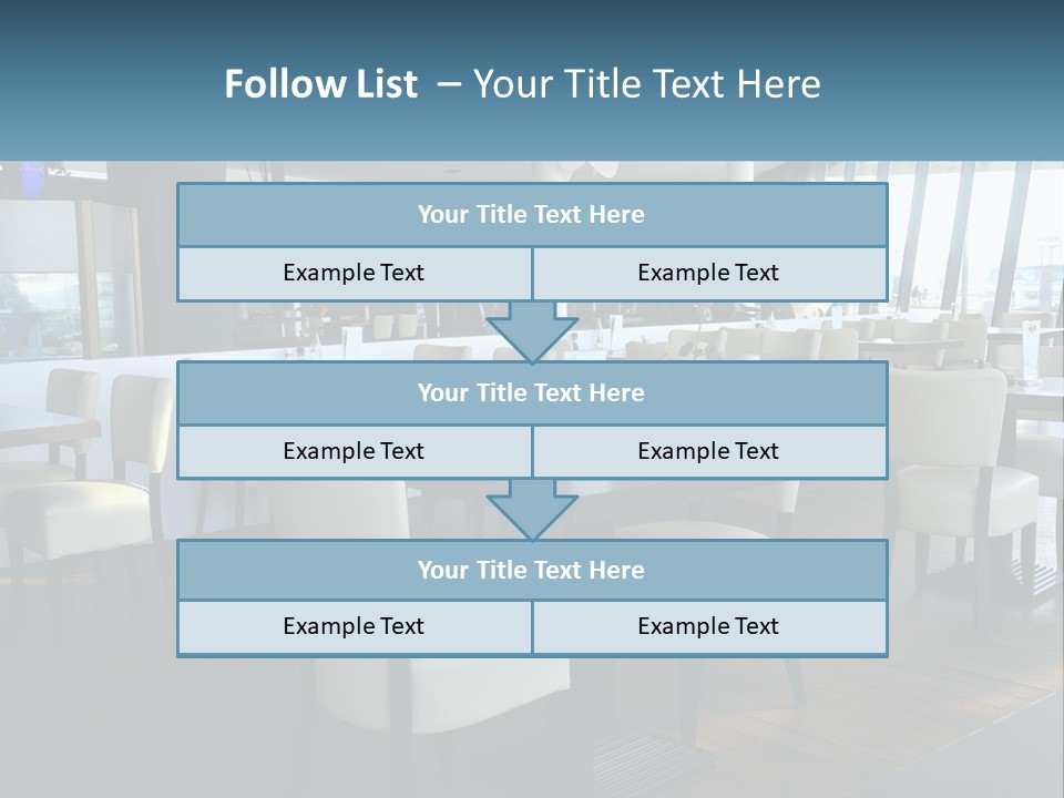 A Restaurant With Tables And Chairs And A Large Window PowerPoint Template