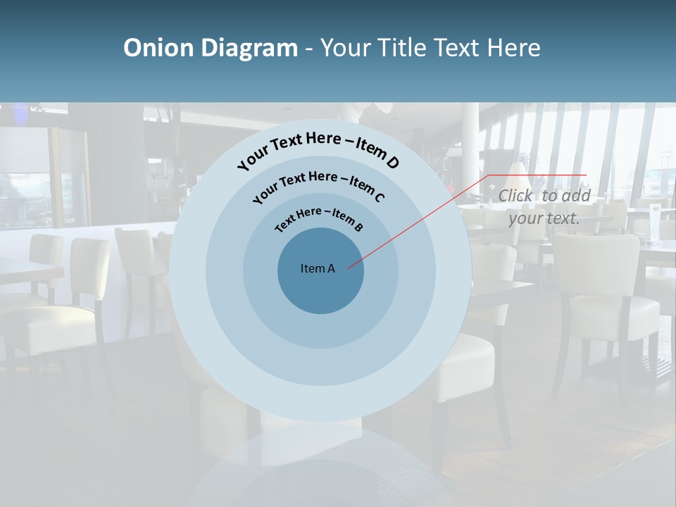 A Restaurant With Tables And Chairs And A Large Window PowerPoint Template