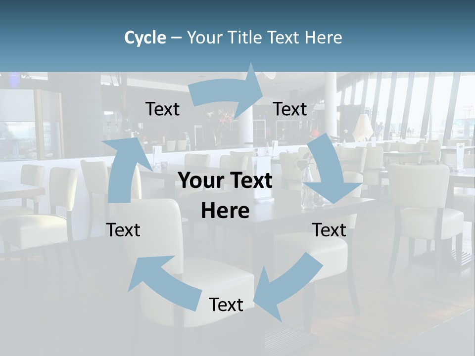 A Restaurant With Tables And Chairs And A Large Window PowerPoint Template