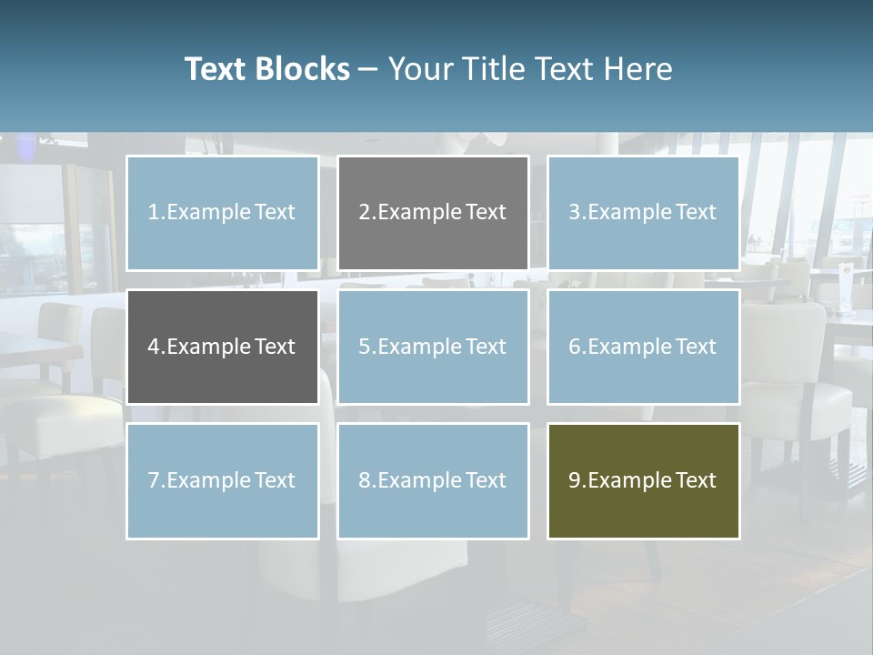 A Restaurant With Tables And Chairs And A Large Window PowerPoint Template