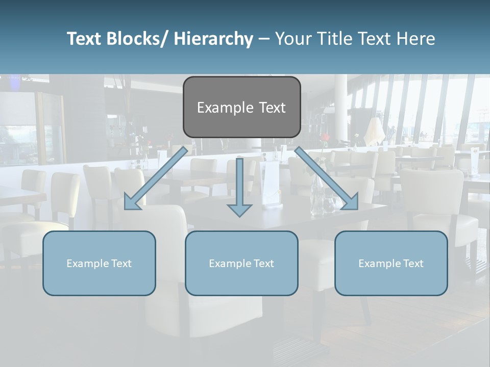 A Restaurant With Tables And Chairs And A Large Window PowerPoint Template