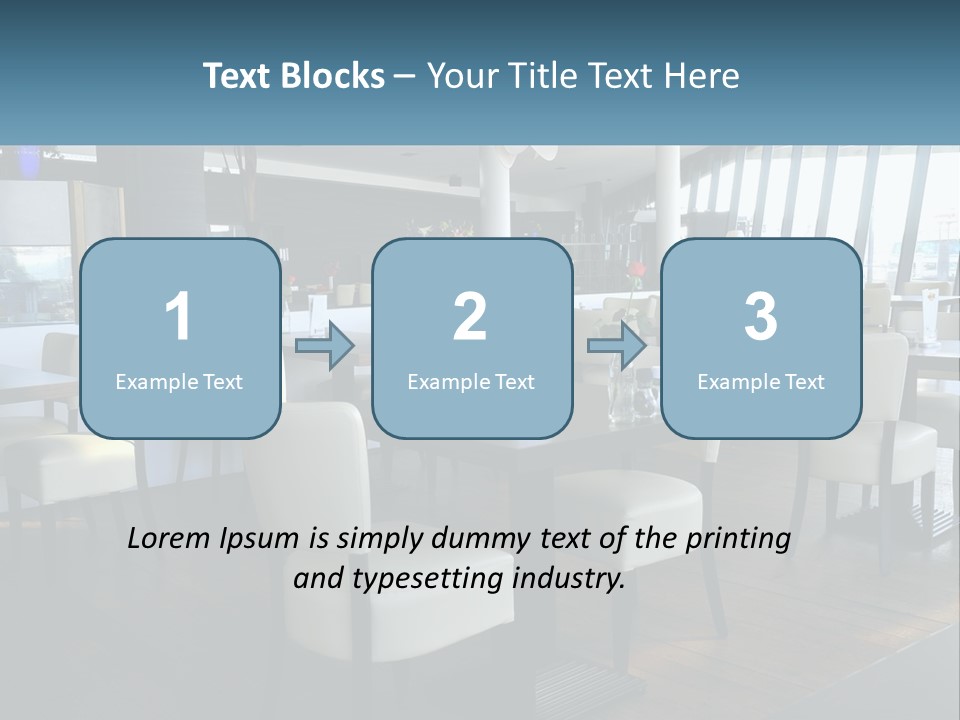 A Restaurant With Tables And Chairs And A Large Window PowerPoint Template