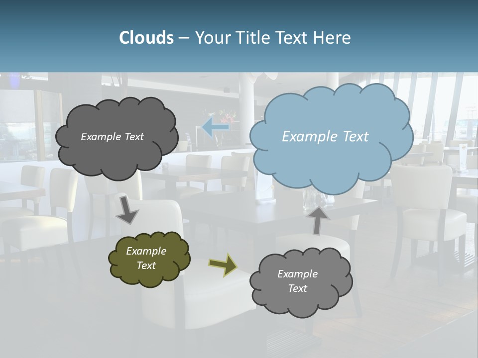 A Restaurant With Tables And Chairs And A Large Window PowerPoint Template
