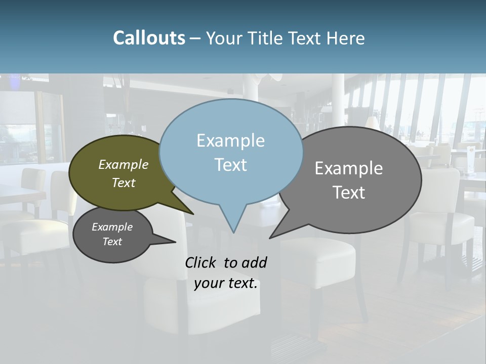 A Restaurant With Tables And Chairs And A Large Window PowerPoint Template