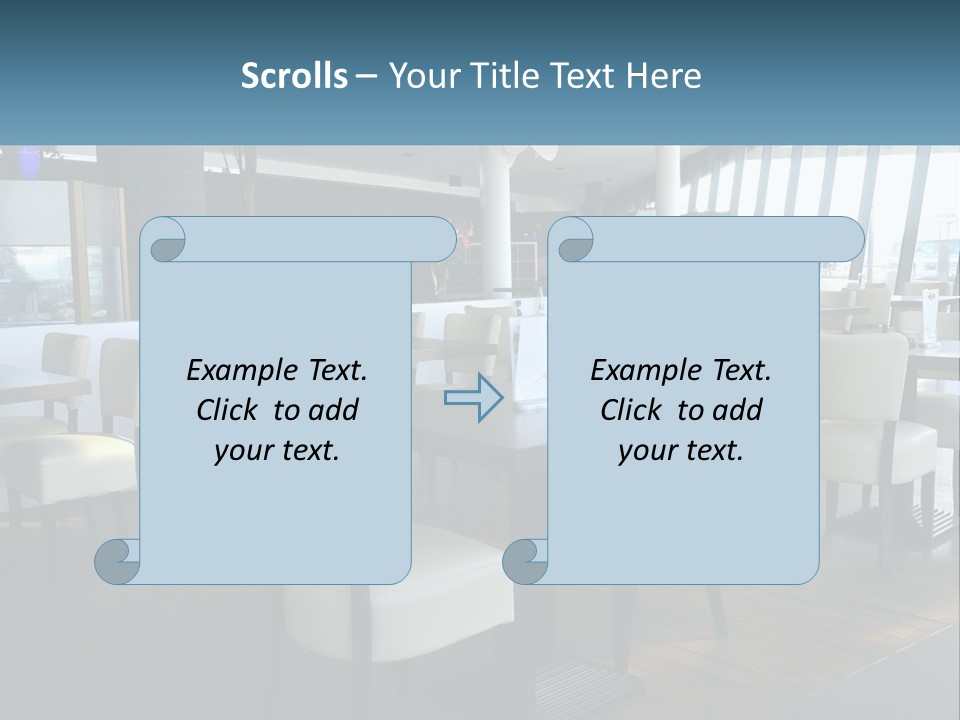 A Restaurant With Tables And Chairs And A Large Window PowerPoint Template