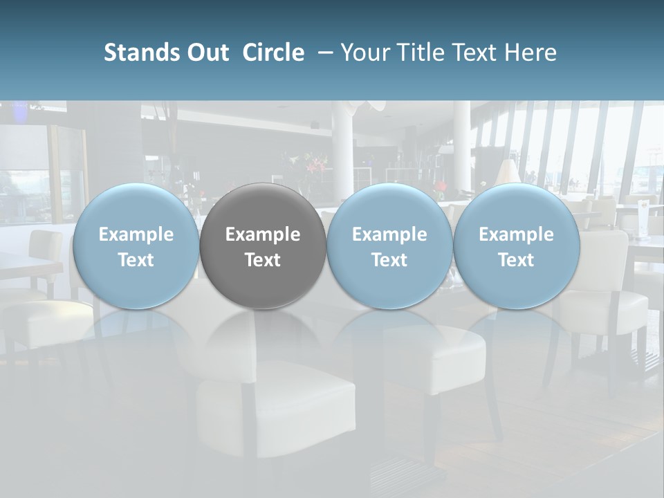 A Restaurant With Tables And Chairs And A Large Window PowerPoint Template