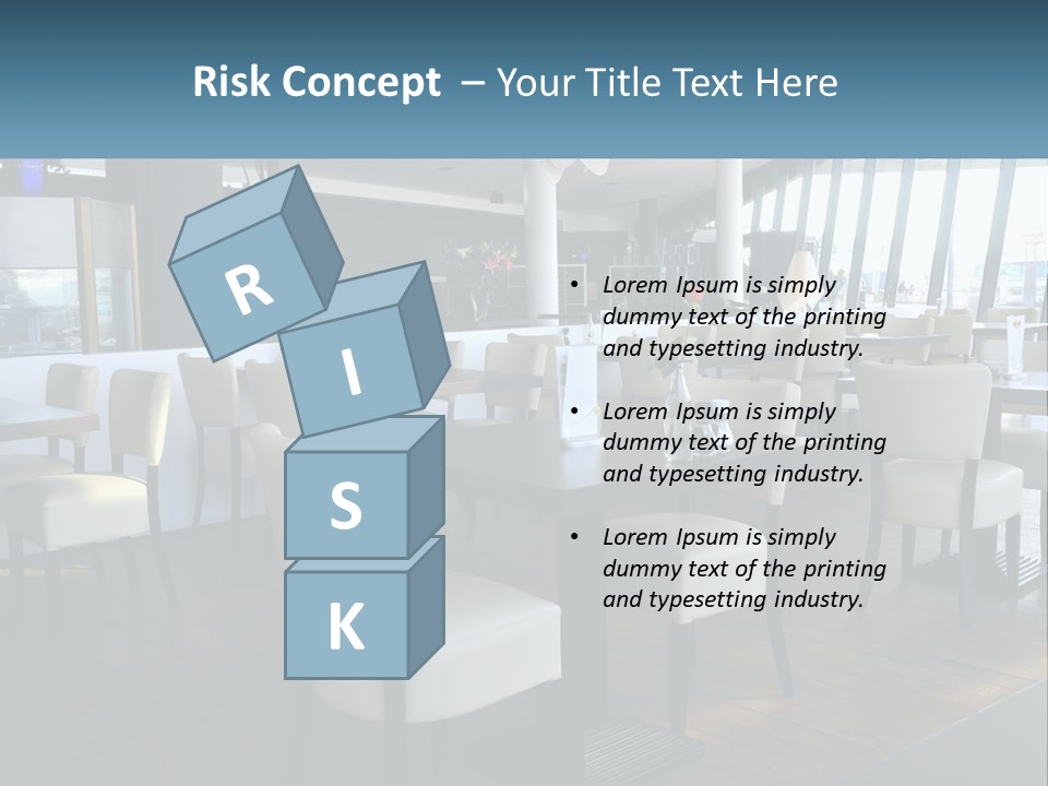 A Restaurant With Tables And Chairs And A Large Window PowerPoint Template