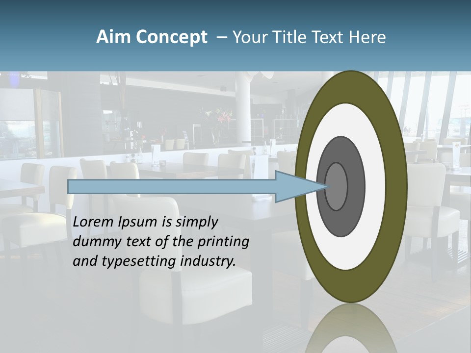 A Restaurant With Tables And Chairs And A Large Window PowerPoint Template