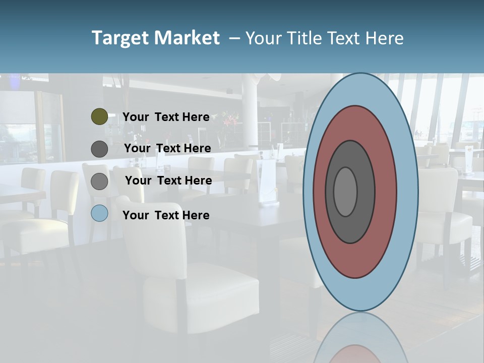 A Restaurant With Tables And Chairs And A Large Window PowerPoint Template