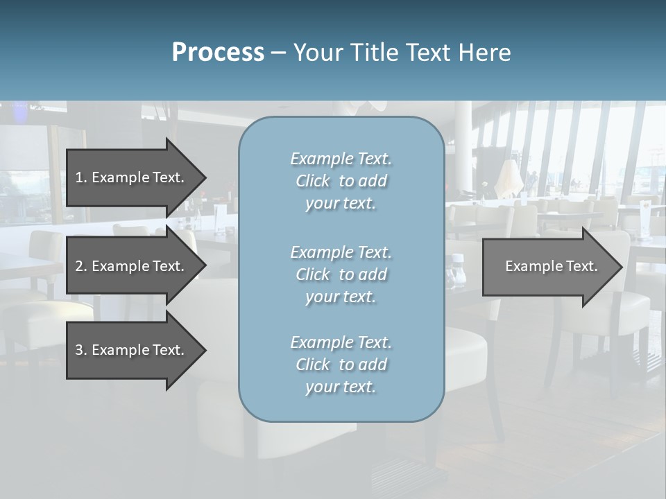 A Restaurant With Tables And Chairs And A Large Window PowerPoint Template