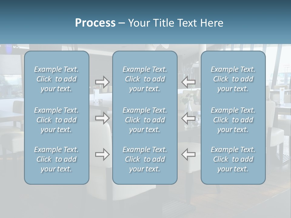 A Restaurant With Tables And Chairs And A Large Window PowerPoint Template