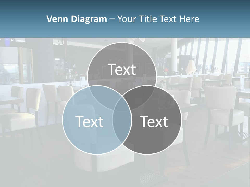 A Restaurant With Tables And Chairs And A Large Window PowerPoint Template