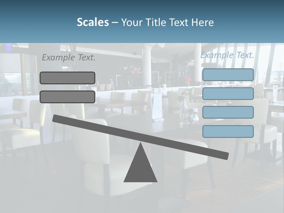 A Restaurant With Tables And Chairs And A Large Window PowerPoint Template