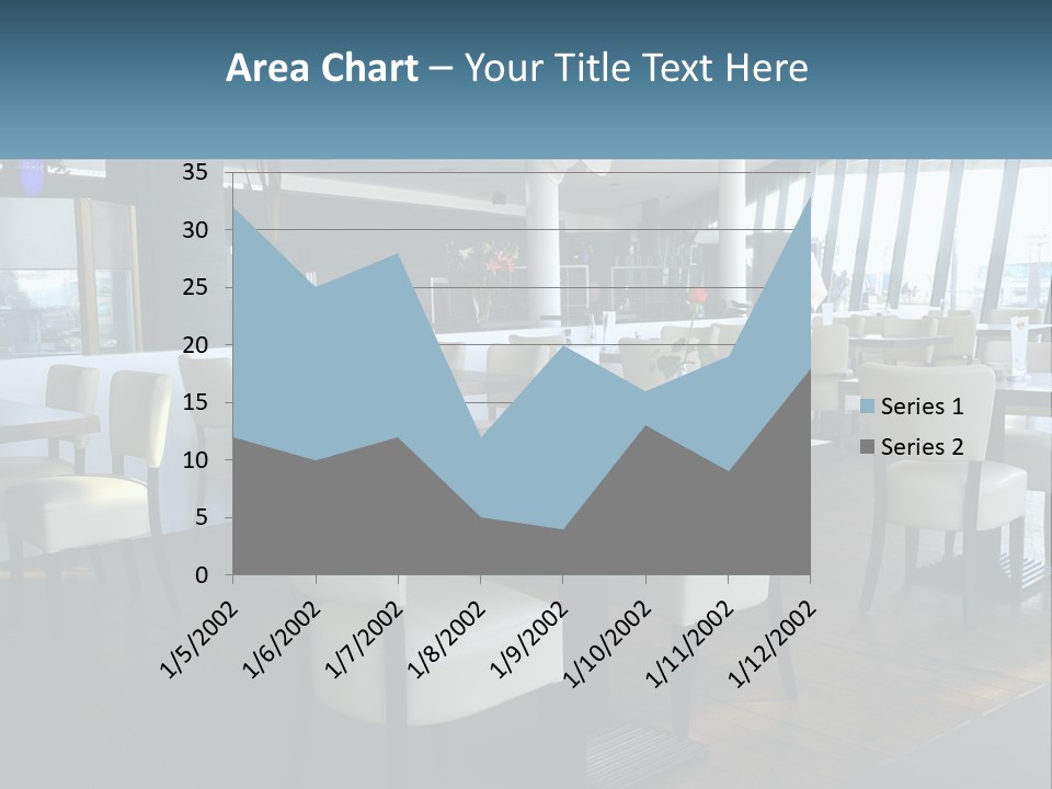 A Restaurant With Tables And Chairs And A Large Window PowerPoint Template
