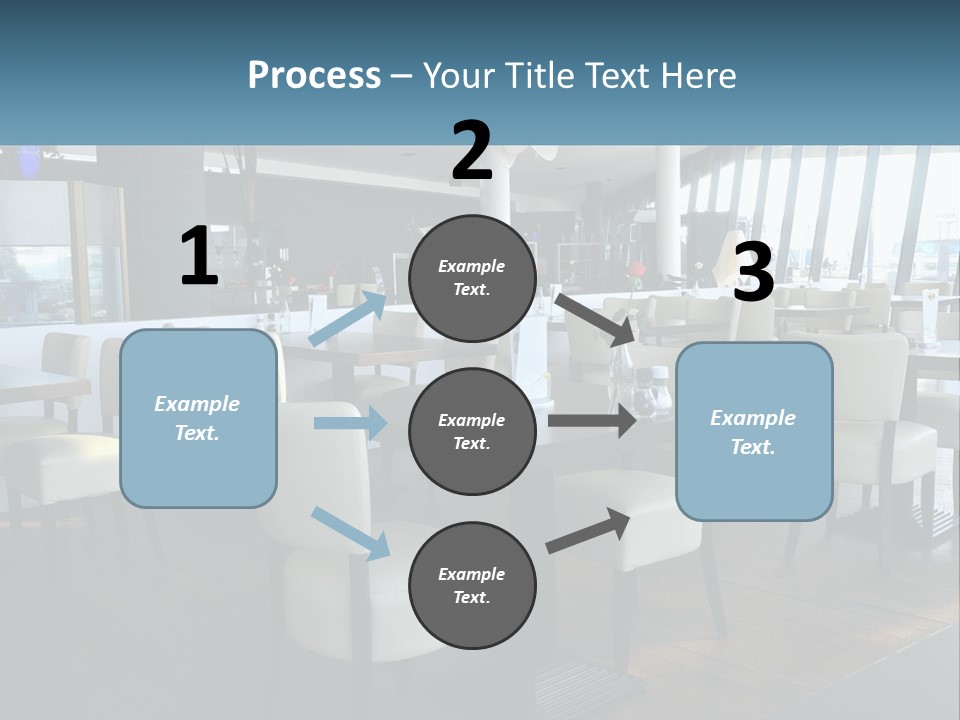 A Restaurant With Tables And Chairs And A Large Window PowerPoint Template