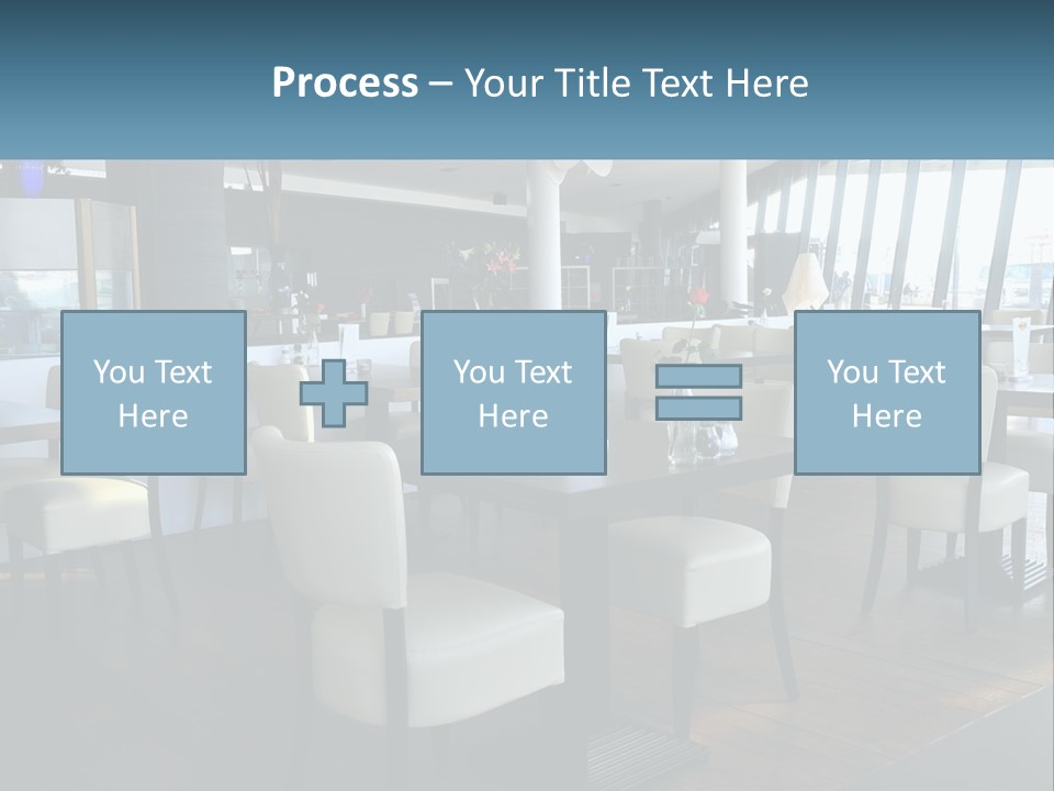 A Restaurant With Tables And Chairs And A Large Window PowerPoint Template