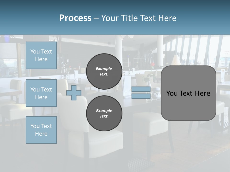 A Restaurant With Tables And Chairs And A Large Window PowerPoint Template