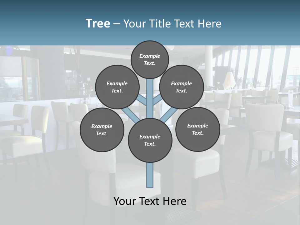 A Restaurant With Tables And Chairs And A Large Window PowerPoint Template