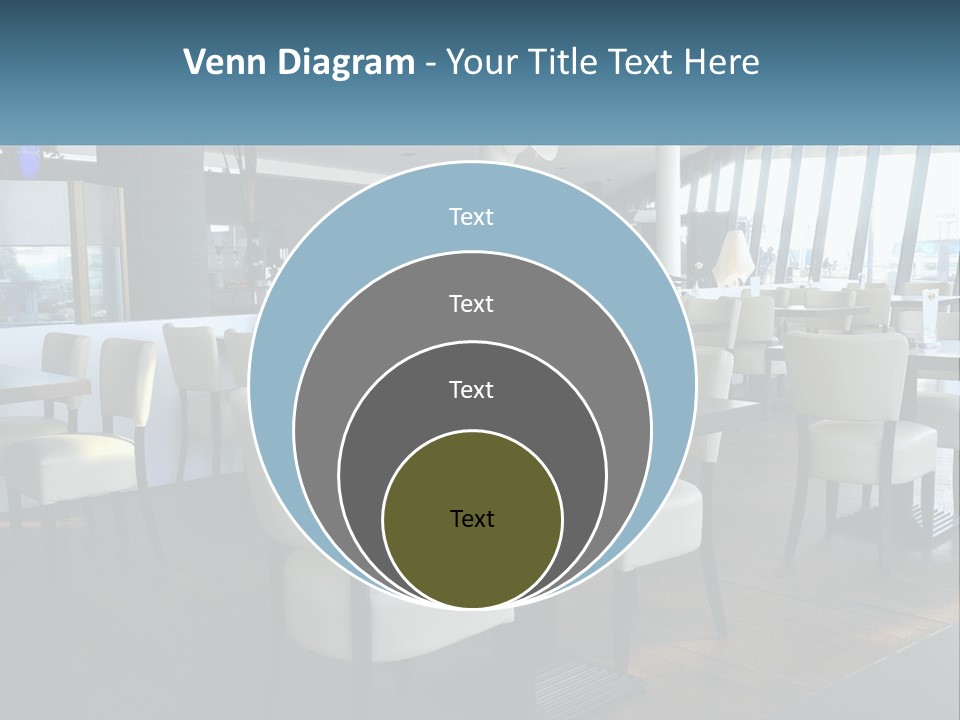 A Restaurant With Tables And Chairs And A Large Window PowerPoint Template