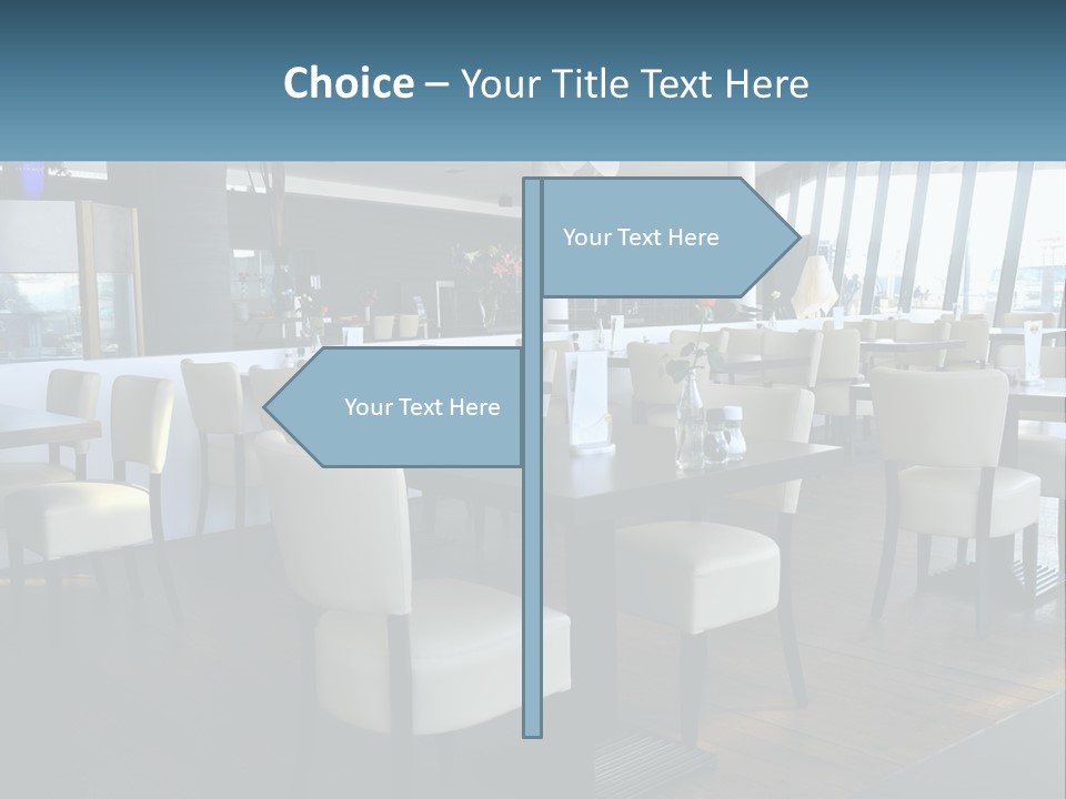 A Restaurant With Tables And Chairs And A Large Window PowerPoint Template