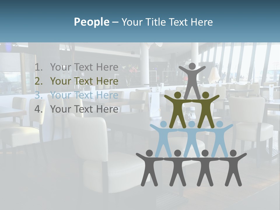 A Restaurant With Tables And Chairs And A Large Window PowerPoint Template