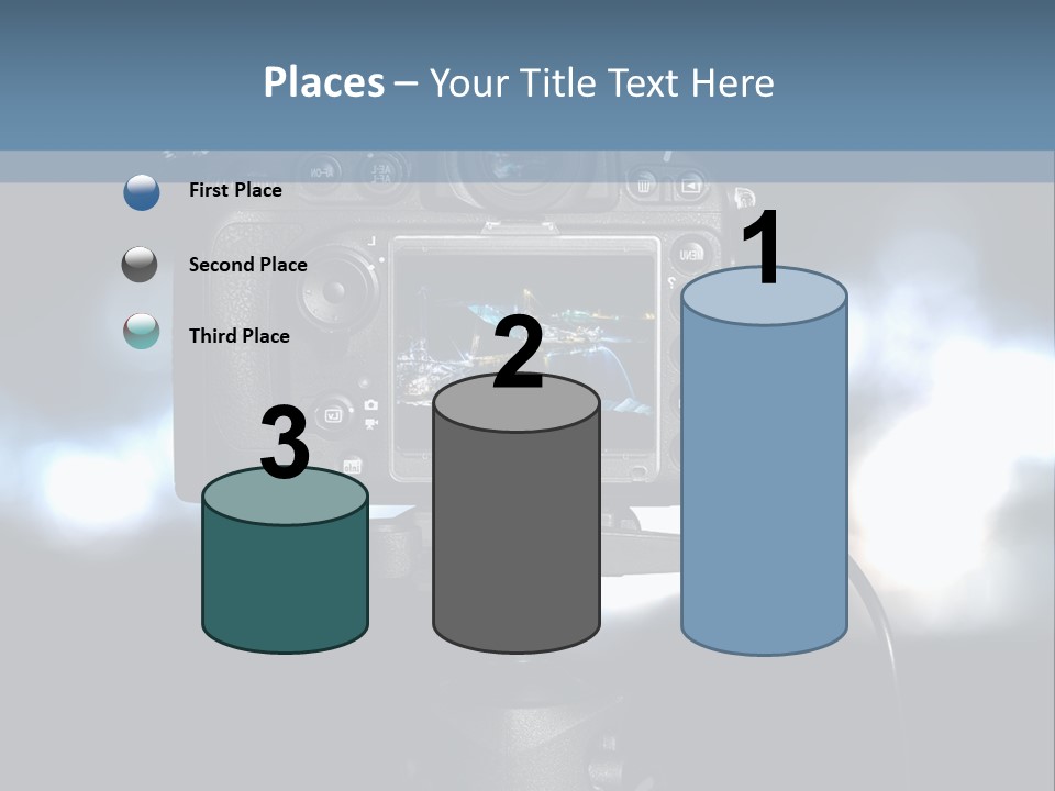 A Video Camera On A Tripod With Blurry Lights In The Background PowerPoint Template