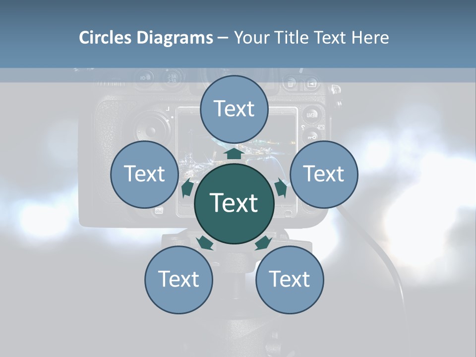 A Video Camera On A Tripod With Blurry Lights In The Background PowerPoint Template