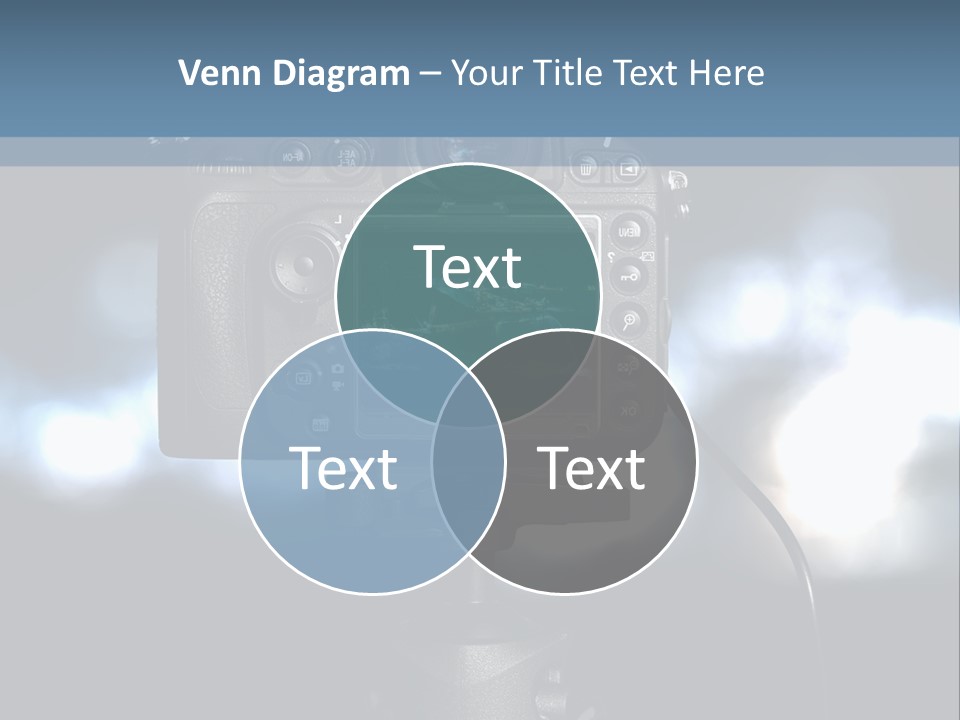 A Video Camera On A Tripod With Blurry Lights In The Background PowerPoint Template